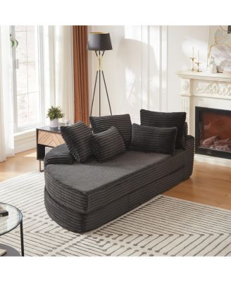 78.5-Inch Corduroy Semi-Circular 2-in-1 Sofa Bed with Neck Pillow & 5 Throw Pillows