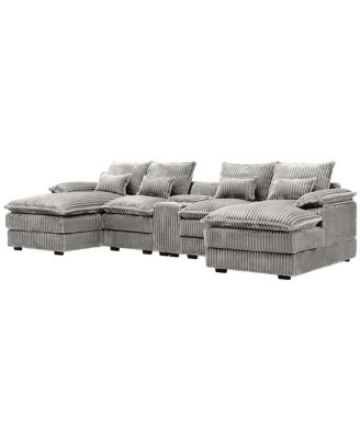  120" 5-piece U-shaped sofa w/ console, USB ports & 4 pillows
