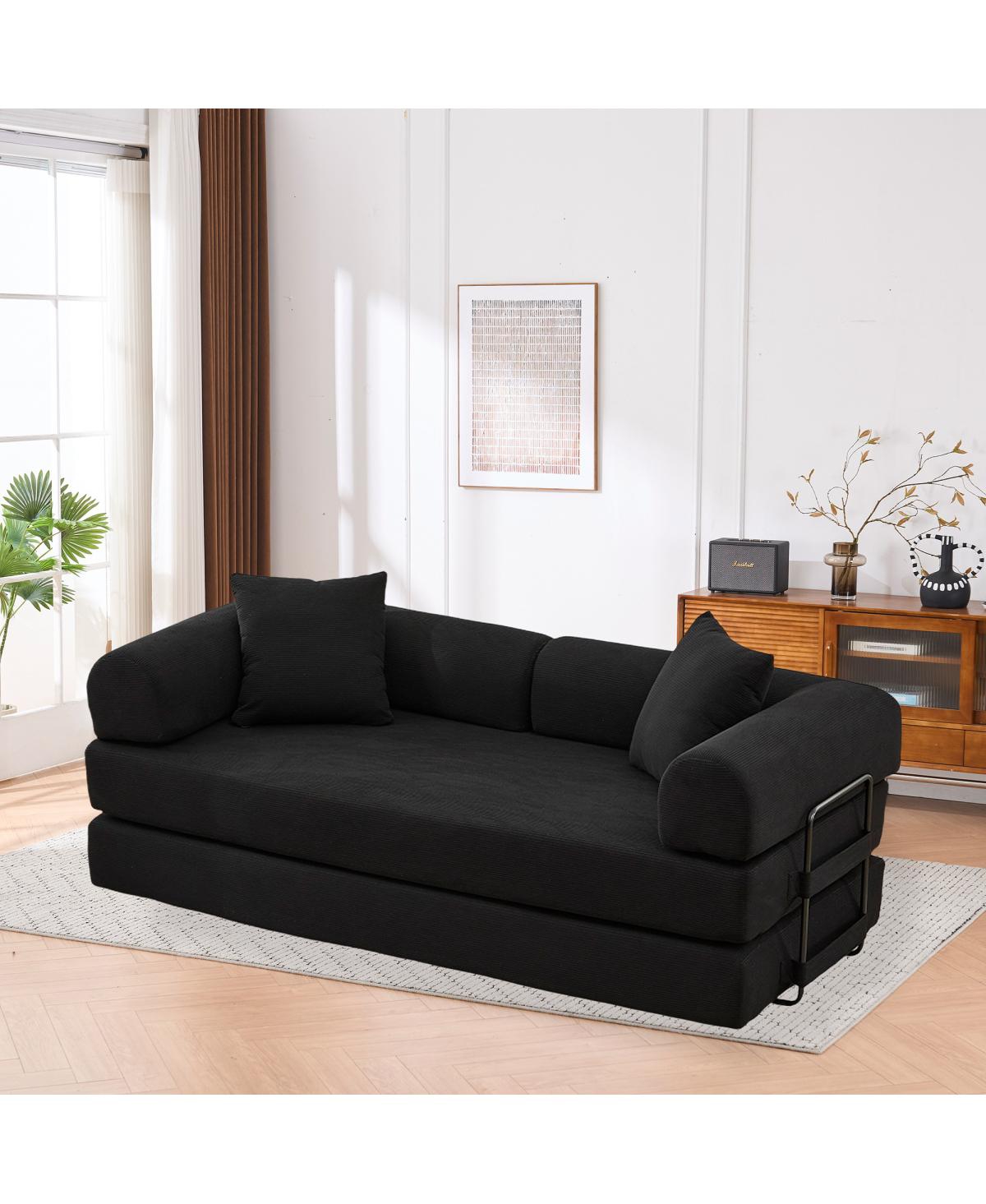 Streamdale Folding Sofa Bed, 63" Convertible Couch with 2 Pillows, Fold Out Mattress