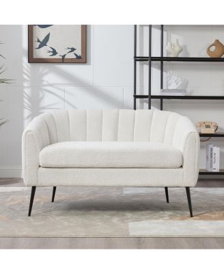 Streamdale 50.2" Wide Upholstered Chenille Loveseat Accent Couch, Modern Glam Settee with Metal Legs, Ivory