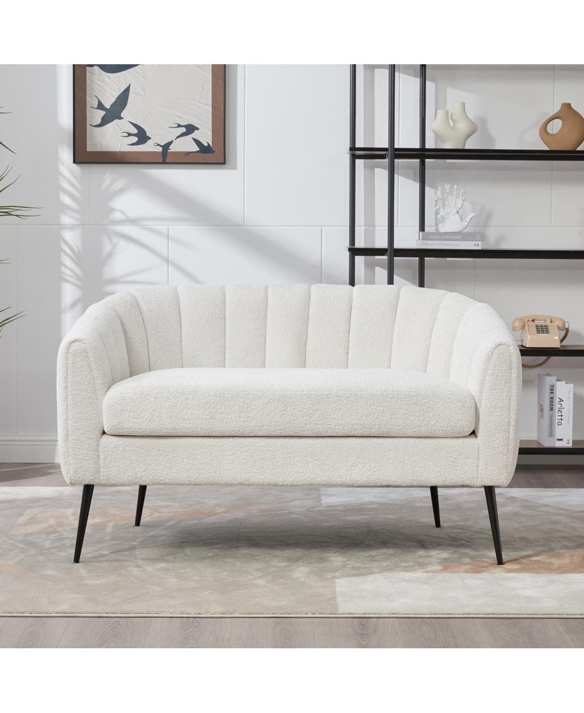 Streamdale 50.2" Wide Upholstered Chenille Loveseat Accent Couch, Modern Glam Settee with Metal Legs, Ivory