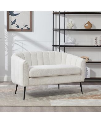 Streamdale 50.2" Wide Upholstered Chenille Loveseat Accent Couch, Modern Glam Settee with Metal Legs, Ivory