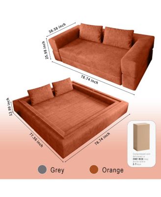 Streamdale Orange Sofa Bed with Rectangle Pillow and Cushions