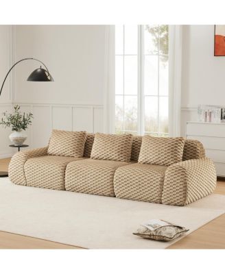 Modern Modular Sectional Sofa, Flannelette Fabric, Oversized 3-Seater Couch, Light Camel