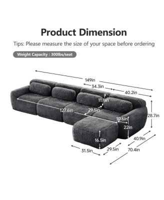 Streamdale L-shaped Plush Modular Sectional Sofa, Dark Gray
