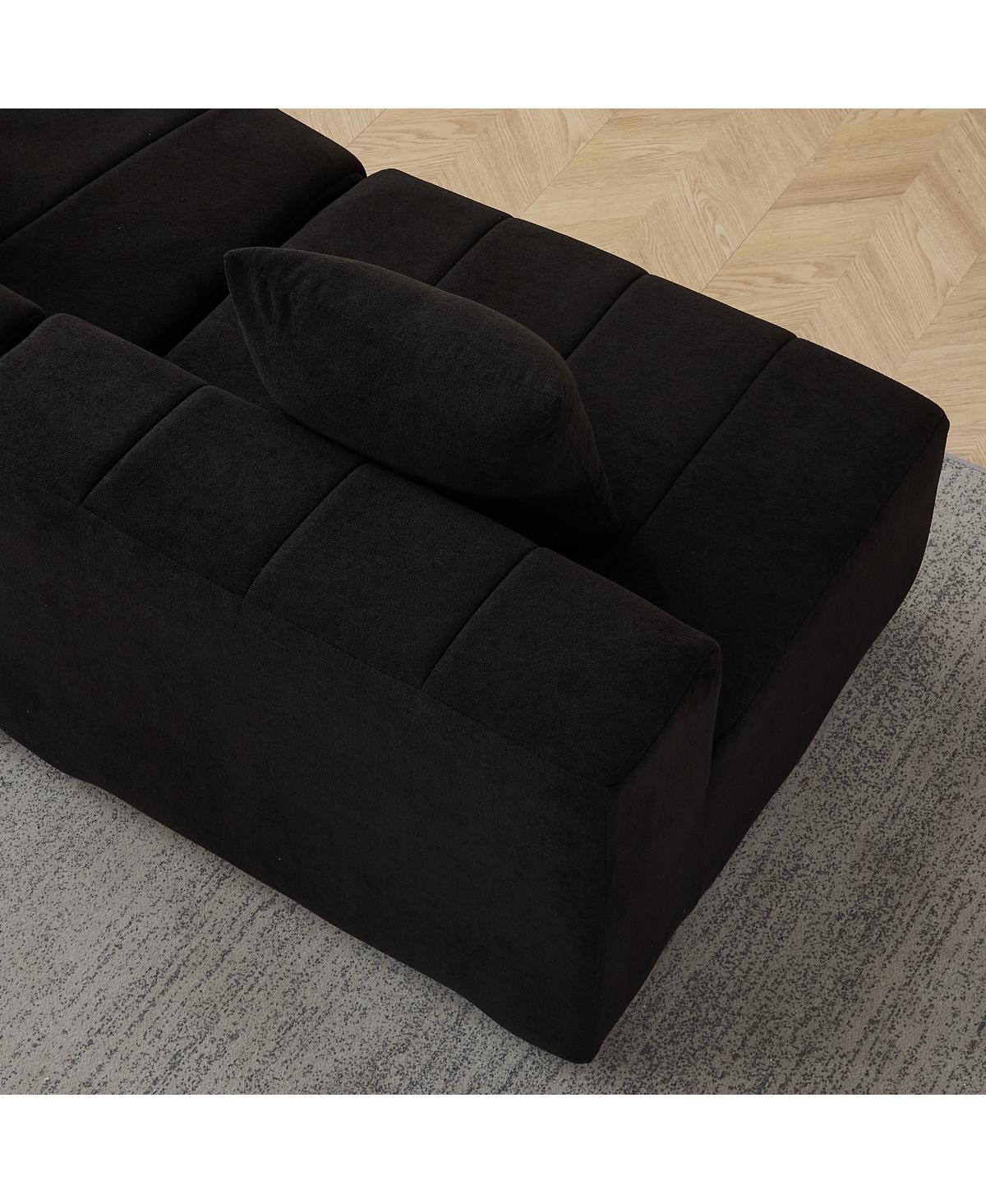 Streamdale Furniture Chenille Curved Sectional Sofa with 4 Pillows, Semi-Circular Modular Design