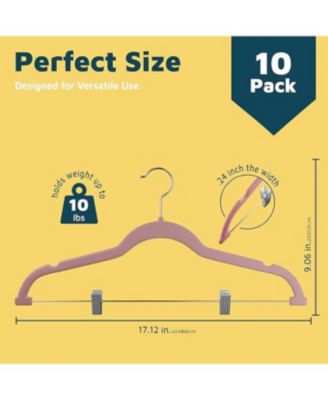 Velvet Pants Hangers, Adjustable Clip Design, 360° Swivel Hook, Non-Slip Notches, Pack of 10, Pink