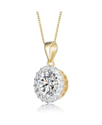 Genvive Elegant Sterling Silver Round Cubic Zirconia Halo Necklace