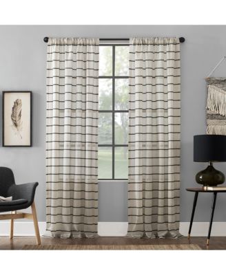 Twill Stripe Anti-Dust Linen Blend Sheer Curtain Panel