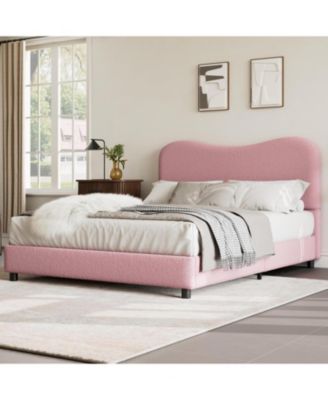 Velvet Upholstered Bed Frame,Bed with Boucle Headboard,Low Profile Design,No Box Spring Required,Wood Slat Support,Easy Assembly