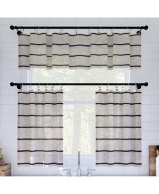 Twill Stripe Anti-Dust Linen Blend Sheer Cafe Curtain Valance