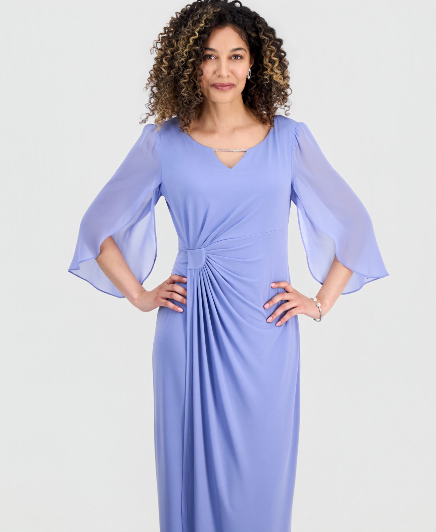 Petite 3/4-Sleeve Gathered Gown