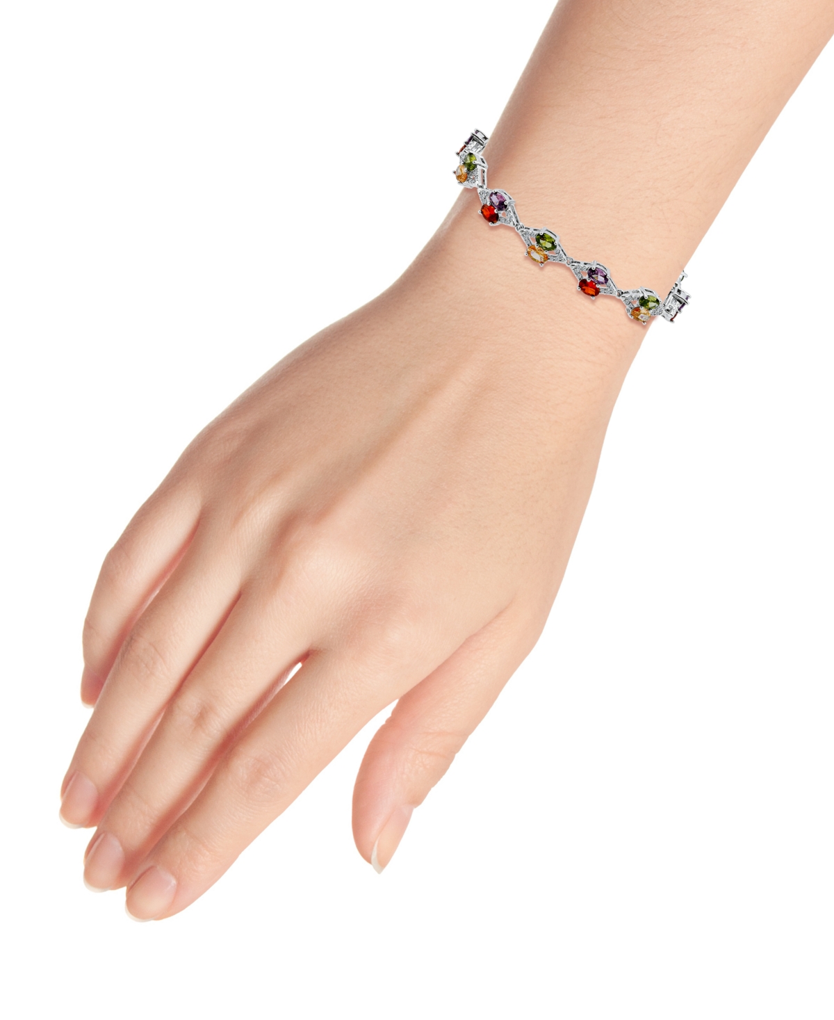 Macy's 2 1/5 ct. t.w Pave Cubic Zirconia "X" Link 6x4mm Oval Multi Color Glass Stone Stations Bracelet, Created for Macy's