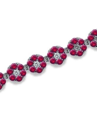 1 ct. t.w 2mm Round Cut Cubic Zirconia 2mm Ruby Red Glass Stones Cluster Flower Link Bracelet