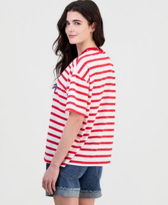 Juniors' Mickey Mouse Striped Crewneck Tee