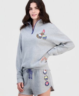 Juniors' Hello Kitty Sailor Friends Quarter-Zip Graphic Fleece Sweatshirt 