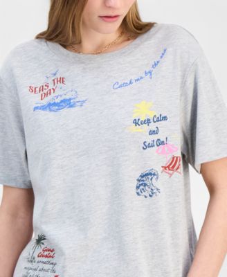 Juniors' Coastal Hit Crewneck Graphic T-Shirt