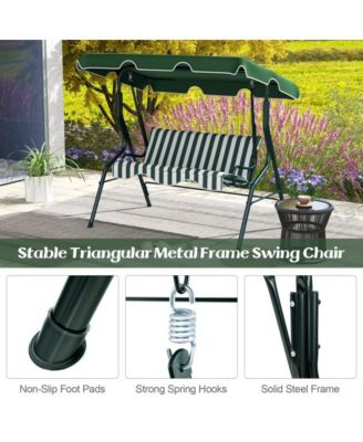 LUCKY ONE 3 Seat Outdoor Patio Canopy Porch Swing with Cushioned Steel Frame