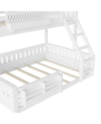 Twin XL over Queen Bunk Bed with Ladder, Guardrails, Pegboard & Bookshelf