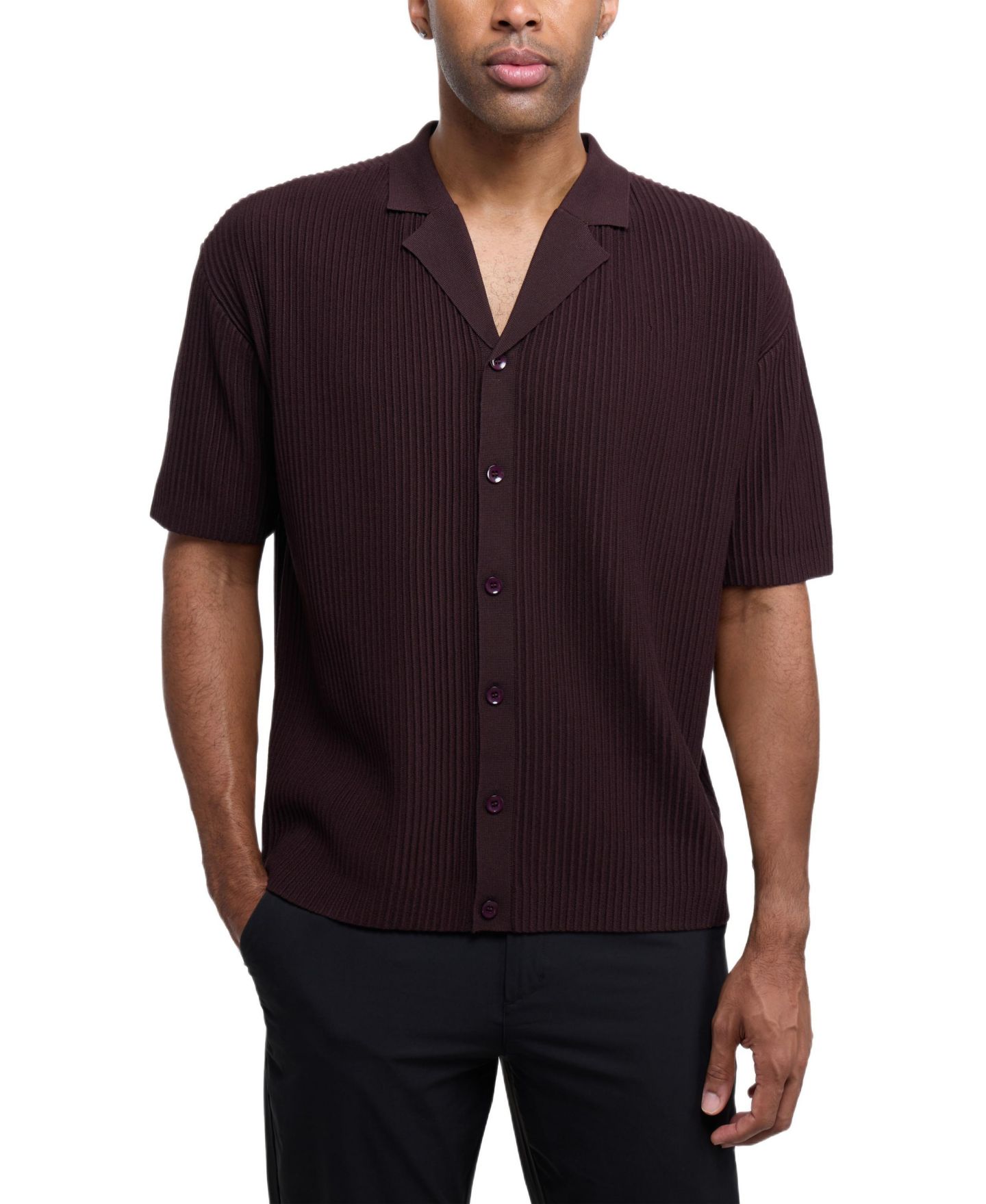 Мужские топы XRAY Short Sleeve Vertical Ottoman Camp Collar Button Down Sweater Polo, цвет: Коричневый — фото 1