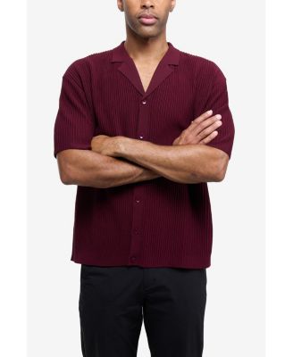 Men's Short Sleeve Vertical Ottoman Camp Collar Button Down Sweater Polo