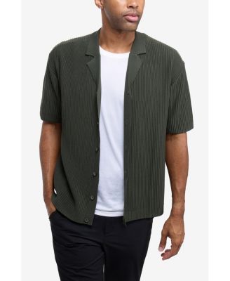 X RAY Men's Short Sleeve Vertical Ottoman Camp Collar Button Down Sweater Polo