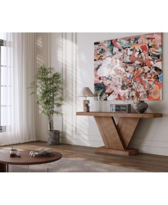 Modern X-Leg Console Table with Solid Wood Veneer, Walnut