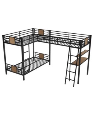 Twin Bunk Bed with Loft Bed, Desk, and Shelf