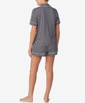 Women's Sleepwear Short-Sleeve Notch Collar Top & Boxers, 2-Piece Set