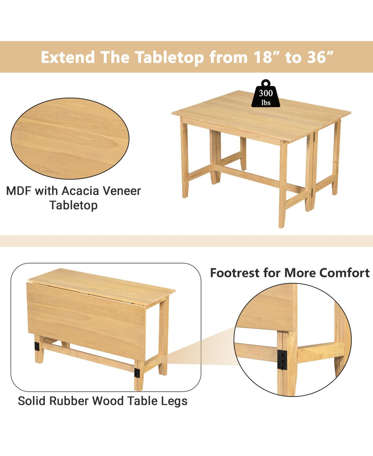 Streamdale Furniture Farmhouse Wood Extendable Dining Table with Drop Leaf for Small Places, White