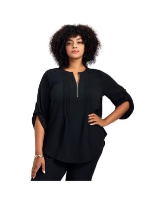 Women's Hailey Zip Front Pintuck Blouse