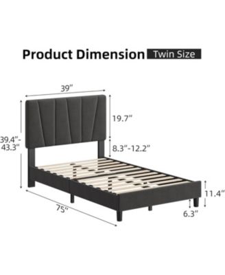 Size Bed Frame with Adjustable Headboard, Linen Upholstered Platform Bedframe with Strong Wooden Slats, Easy Assembly
