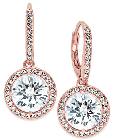 Danori Rose Gold-Tone Round Crystal and Pavé Drop Earrings, Only at Macy's