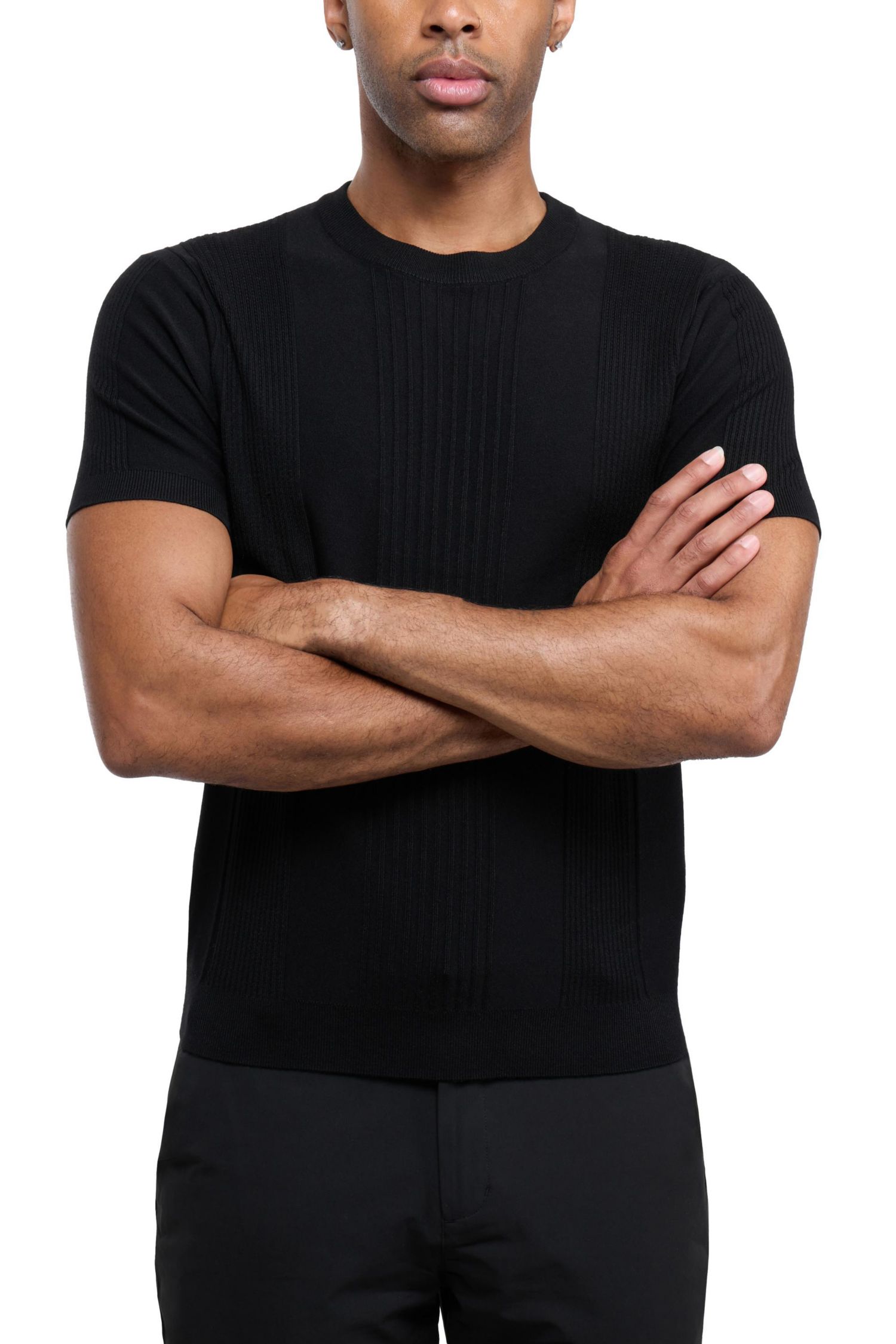X RAY Men's Crew Rib Neck Raised Stripe Sweater