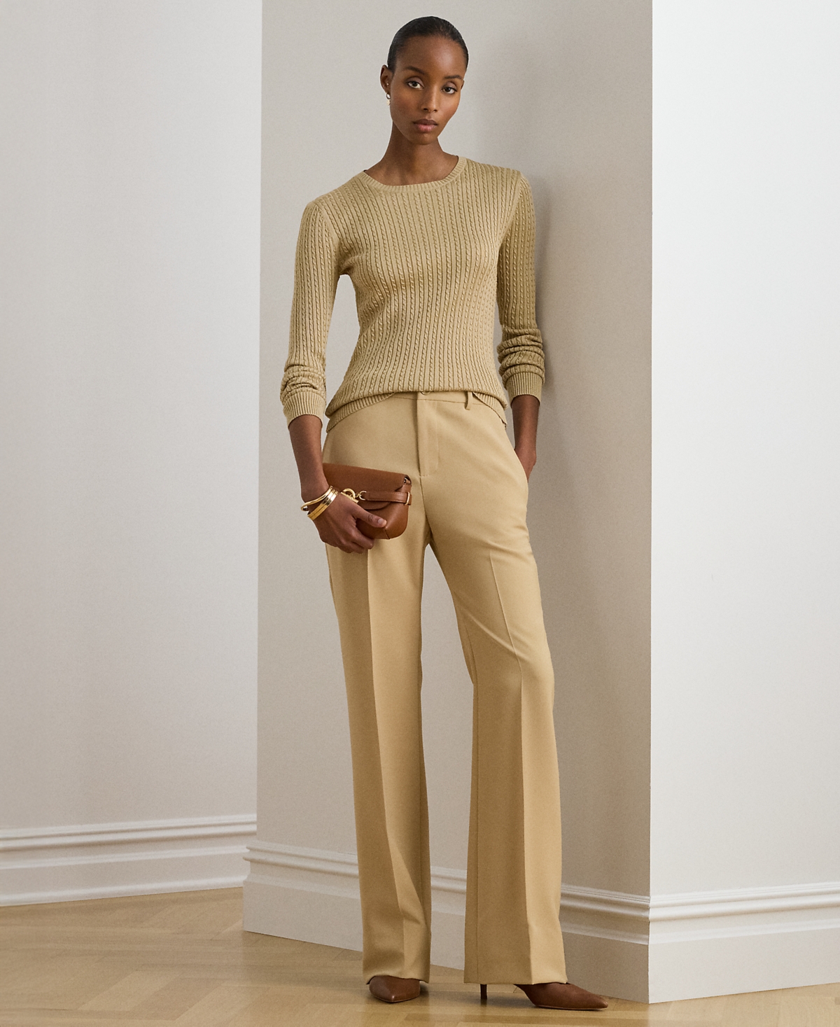 Lauren Ralph Petite Mini-Cable Knit Crewneck Sweater