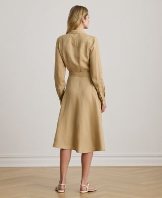 Petite Belted Linen Long-Sleeve Maxi Dress