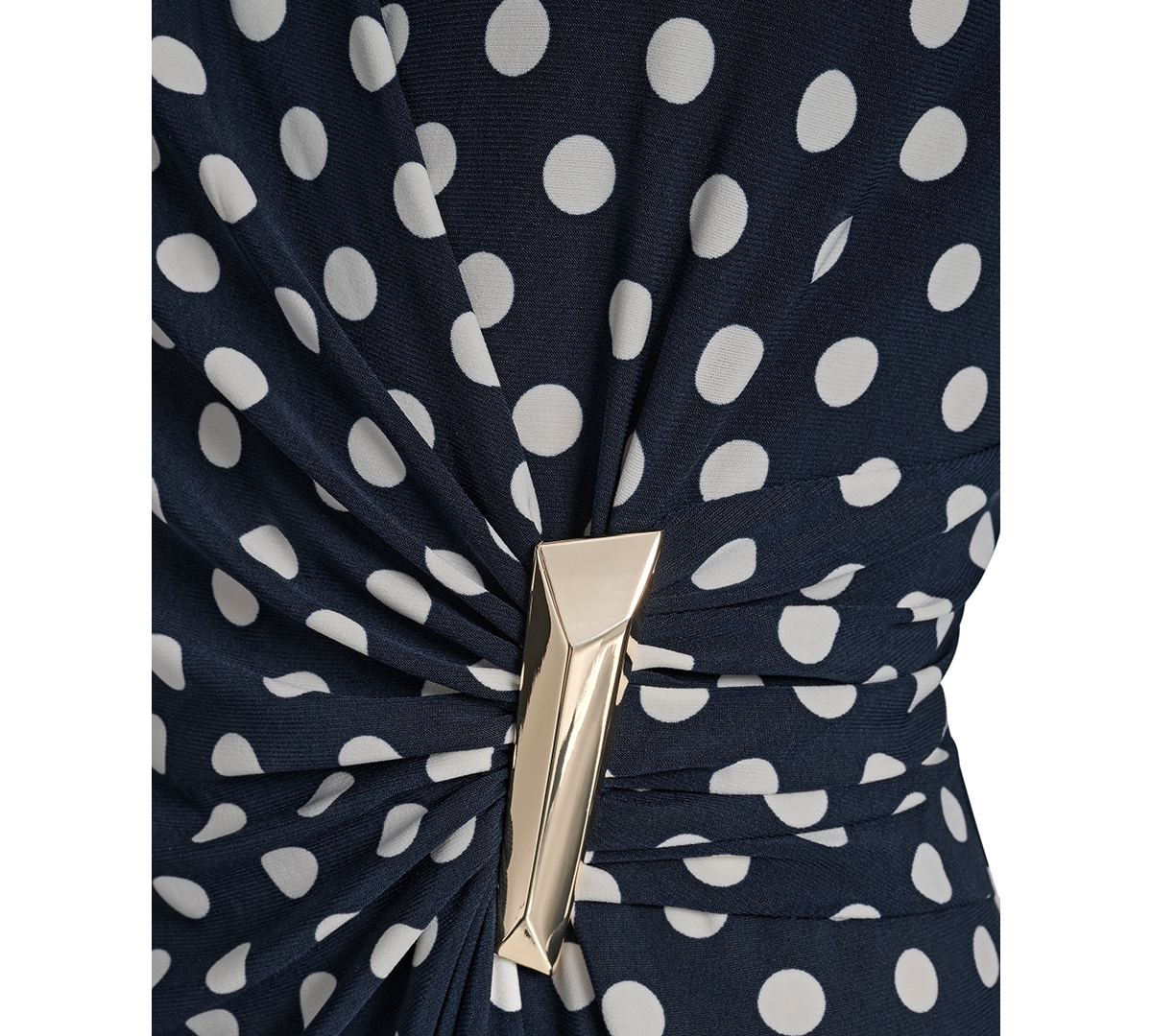 Dkny Women's Long Sleeve Faux Wrap Polka Dot Knee Length Dress