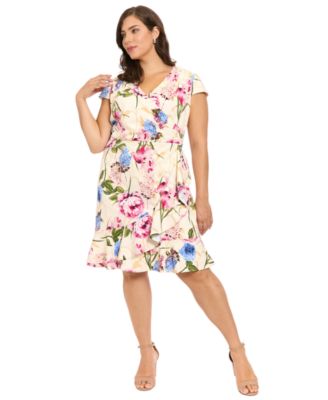 Plus Size Ruffle Skirt Printed Dress