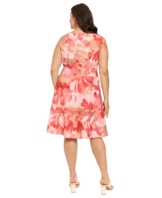 Plus Size Printed V-Neck Sleeveless Dress