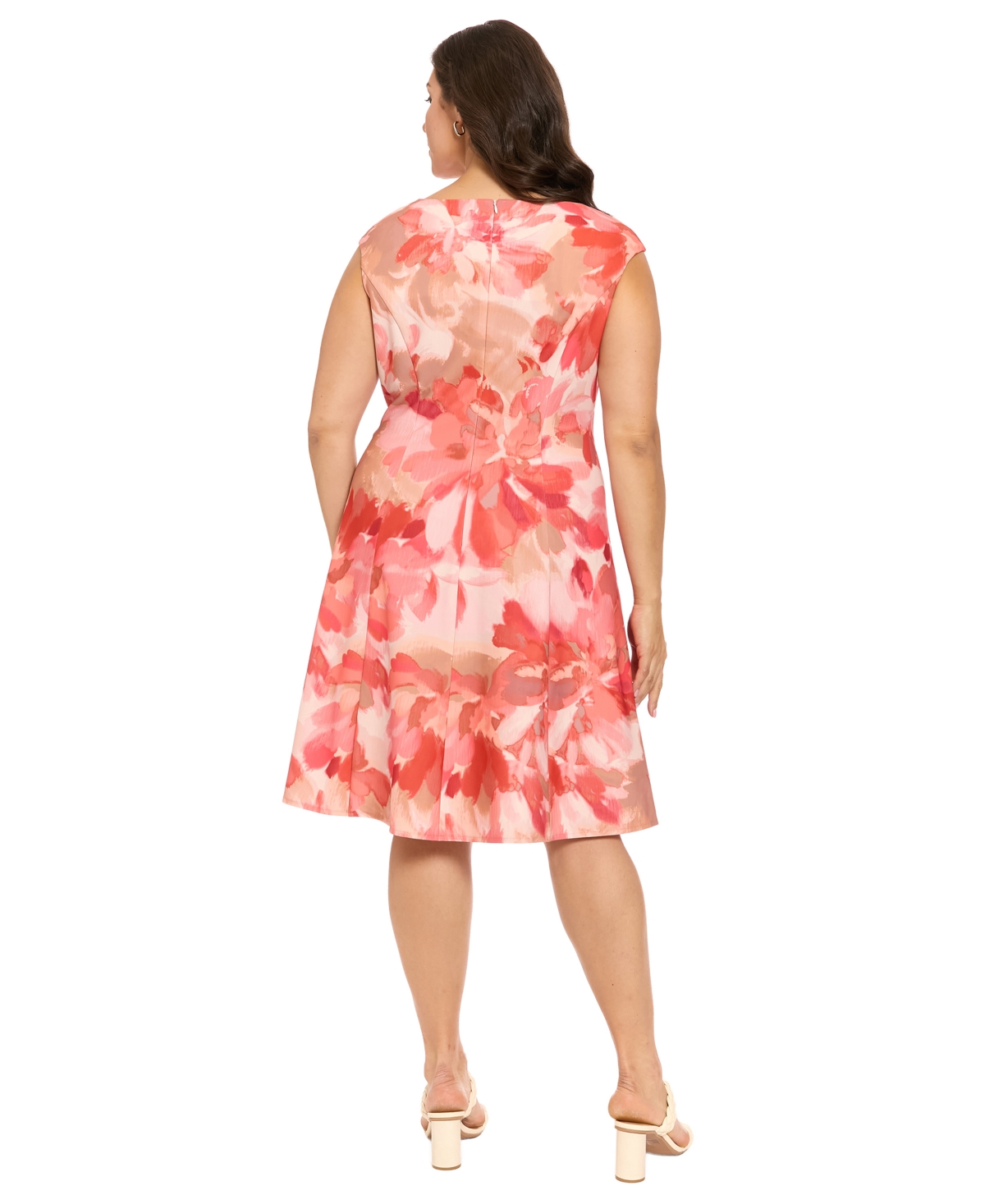 London Times Plus Printed V-Neck Sleeveless Dress