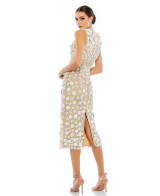 Petite Floral Applique Sleeveless Midi Dress