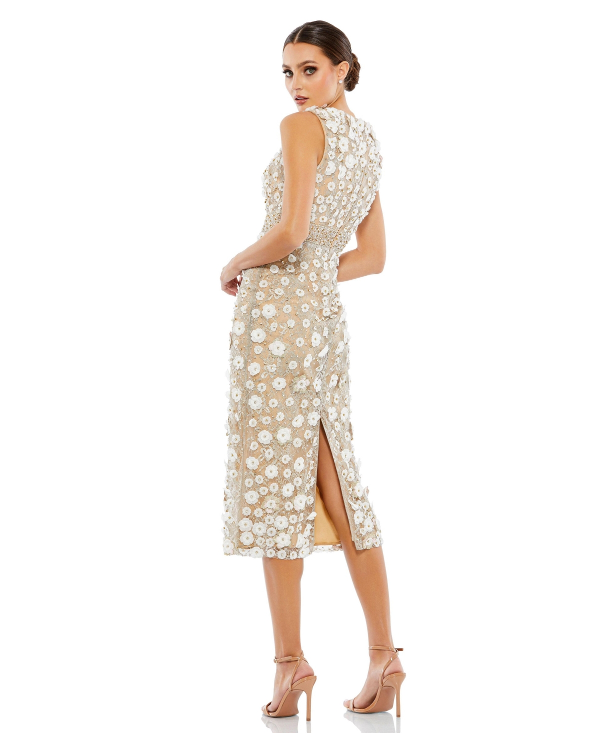 Mac Duggal Petite Floral Applique Sleeveless Midi Dress