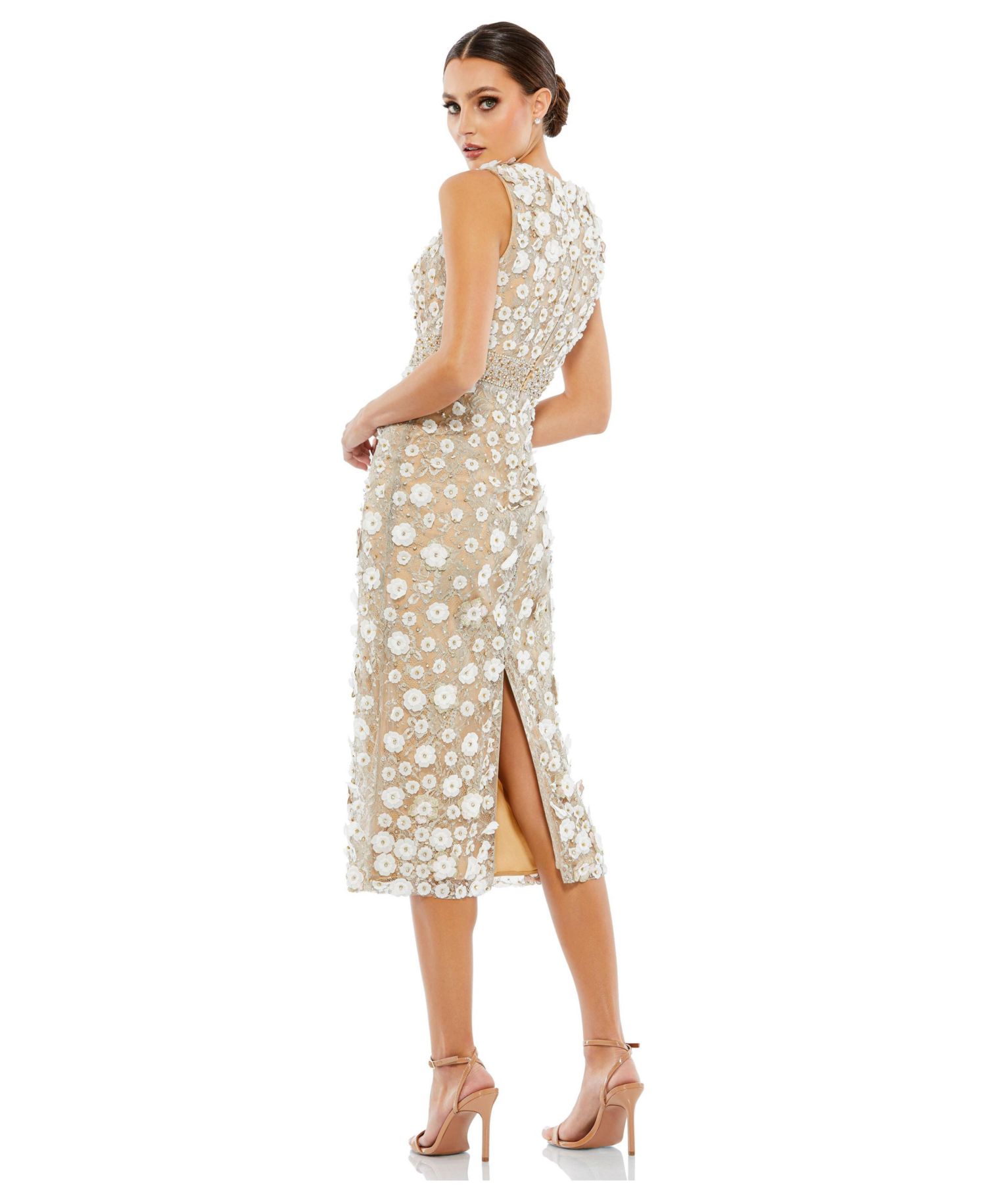 Petite Floral Applique Sleeveless Midi Dress