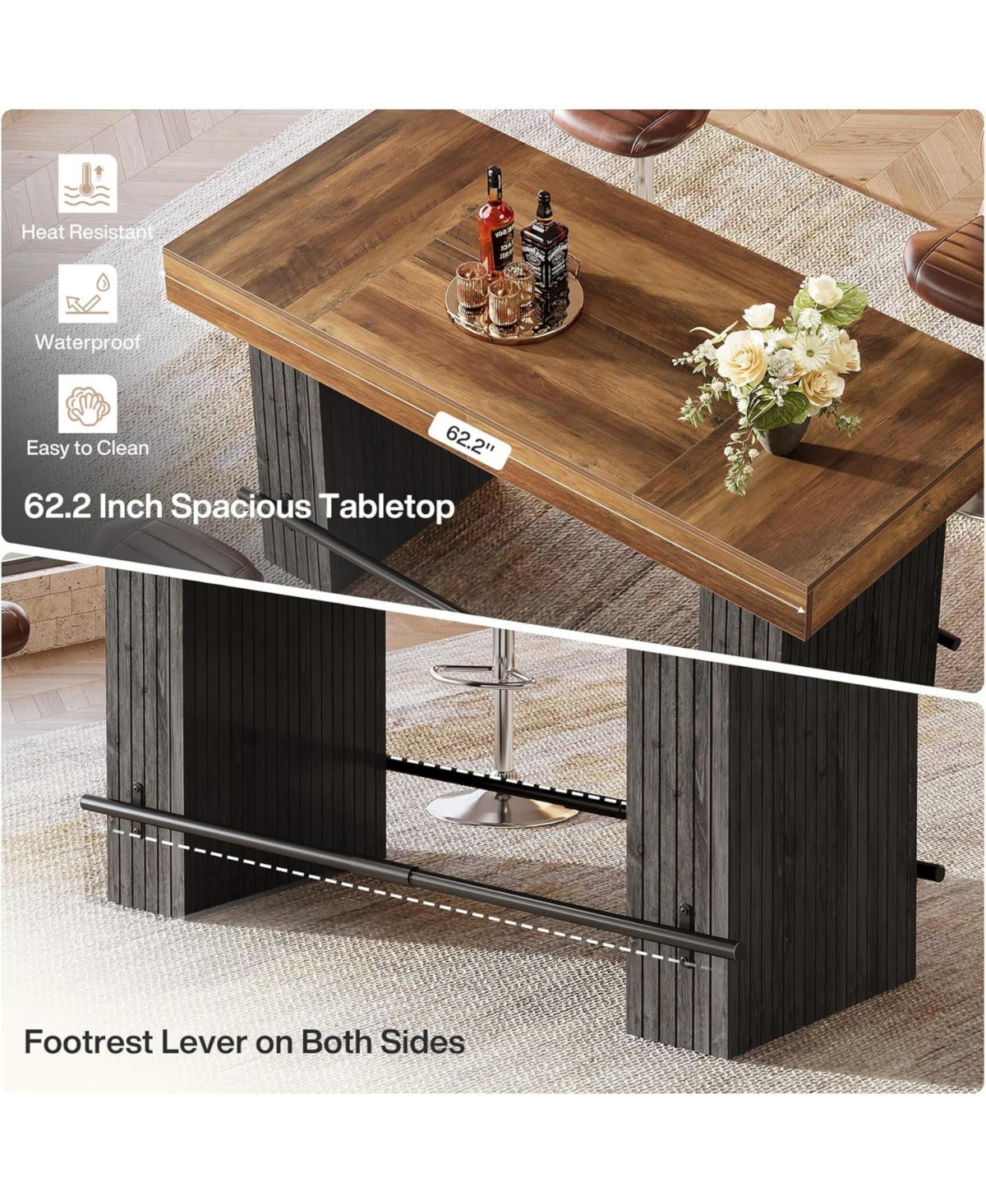 Tribesigns 62.2Inch Bar Table, Industrial Counter Height Pub Dining Large Home Unit