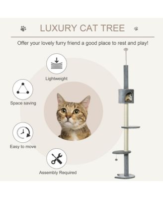 85.5" Gray 4-Tier Floor-to-Ceiling Kitty Activity Center