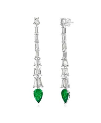 Suzy Levian Gala Collection Sterling Silver Firework Pear Cut Cubic Zirconia Long Drop Dangle Earrings