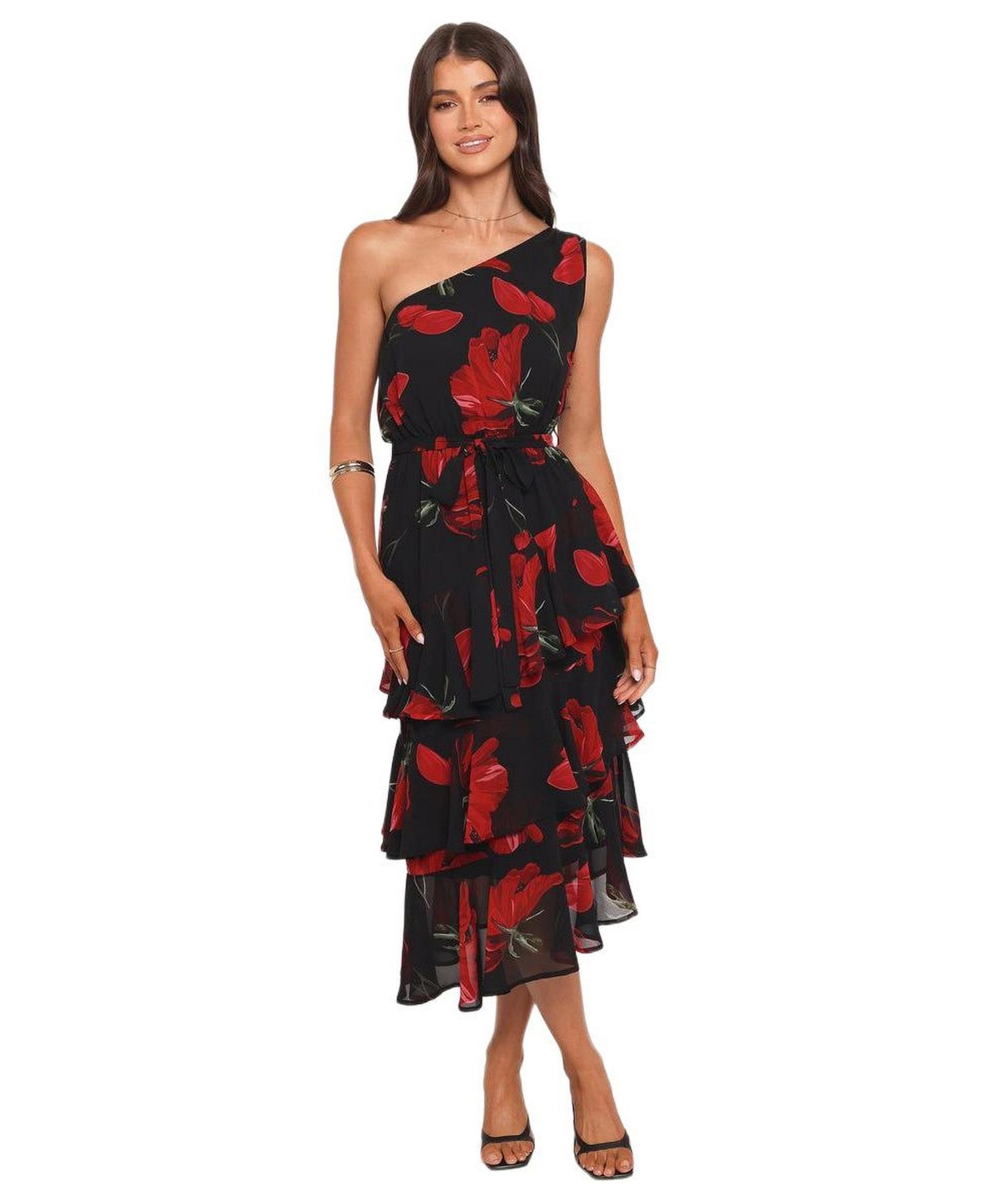 Women's Brigette One Shoulder Tiered Midi Dress