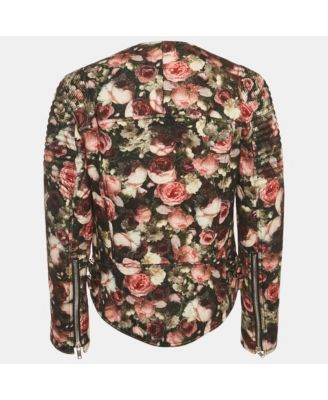 Women's Black Floral Print Felt Zip-Up Jacket
