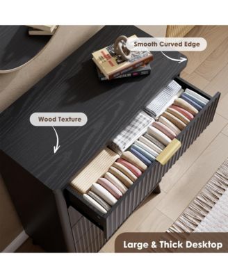 Fluted Dresser for Bedroom, 5 Deep Drawer Modern Wood Storage Chest, Black