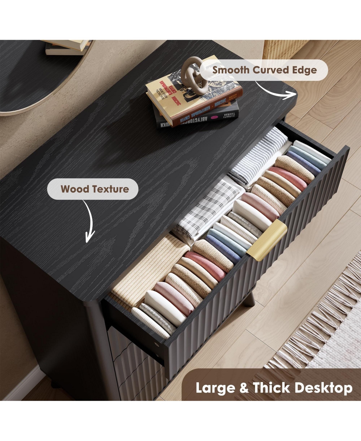 gaomon Fluted Dresser for Bedroom, 5 Deep Drawer Modern Wood Storage Chest